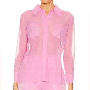 Norma Kamali Candy Pink Sheer Mesh Shirt Size S